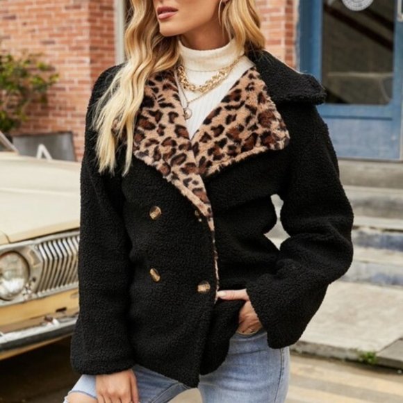 black chic leopard /animal print fuzzy cozy long - Picture 2 of 3